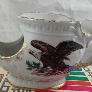Vintage American Flag Eagle Flowers Porcelain Shaving Scuttle Mug